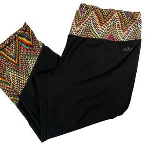 Ladies Black Capri Athletic Legging w/ Multicolored Pixel Print Accents